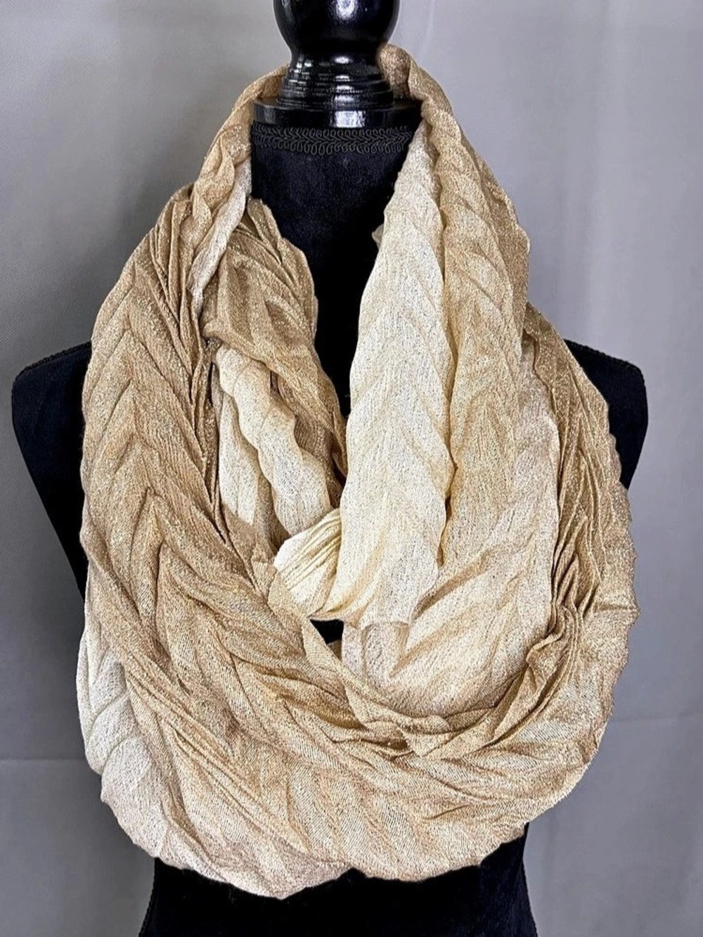 APT.9 Metallic Chevron Infinity Scarf in Gold & Cream